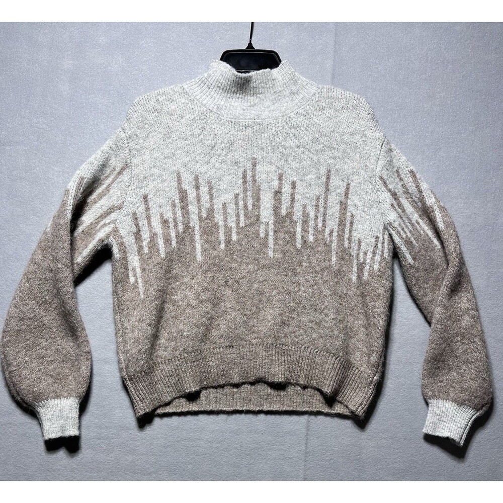 Ophelia Roe Women’s Medium Fuzzy Mock Neck Sweater Beige Taupe Ombre Balloon Slv